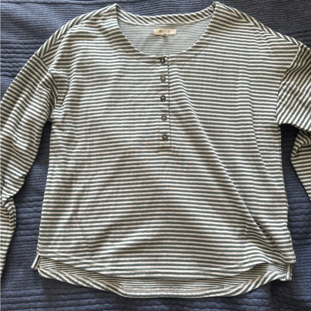 Madewell Olive and White Striped Long Sleeve Tee